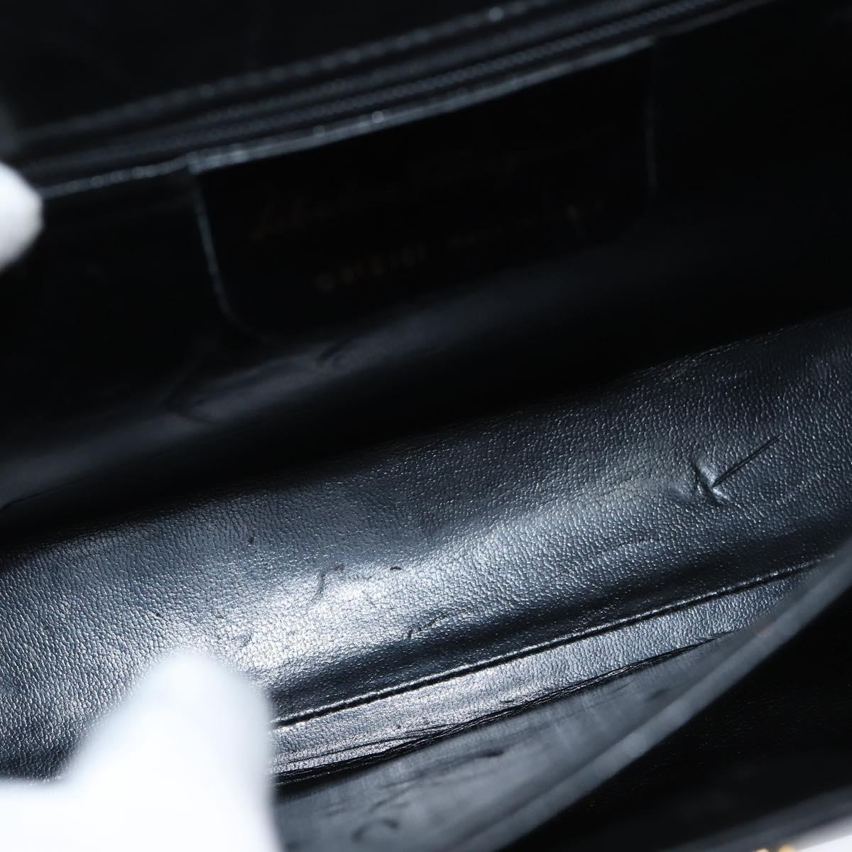 Salvatore Ferragamo Gancini Hand Bag Leather 2way Black Gold Auth BA7323