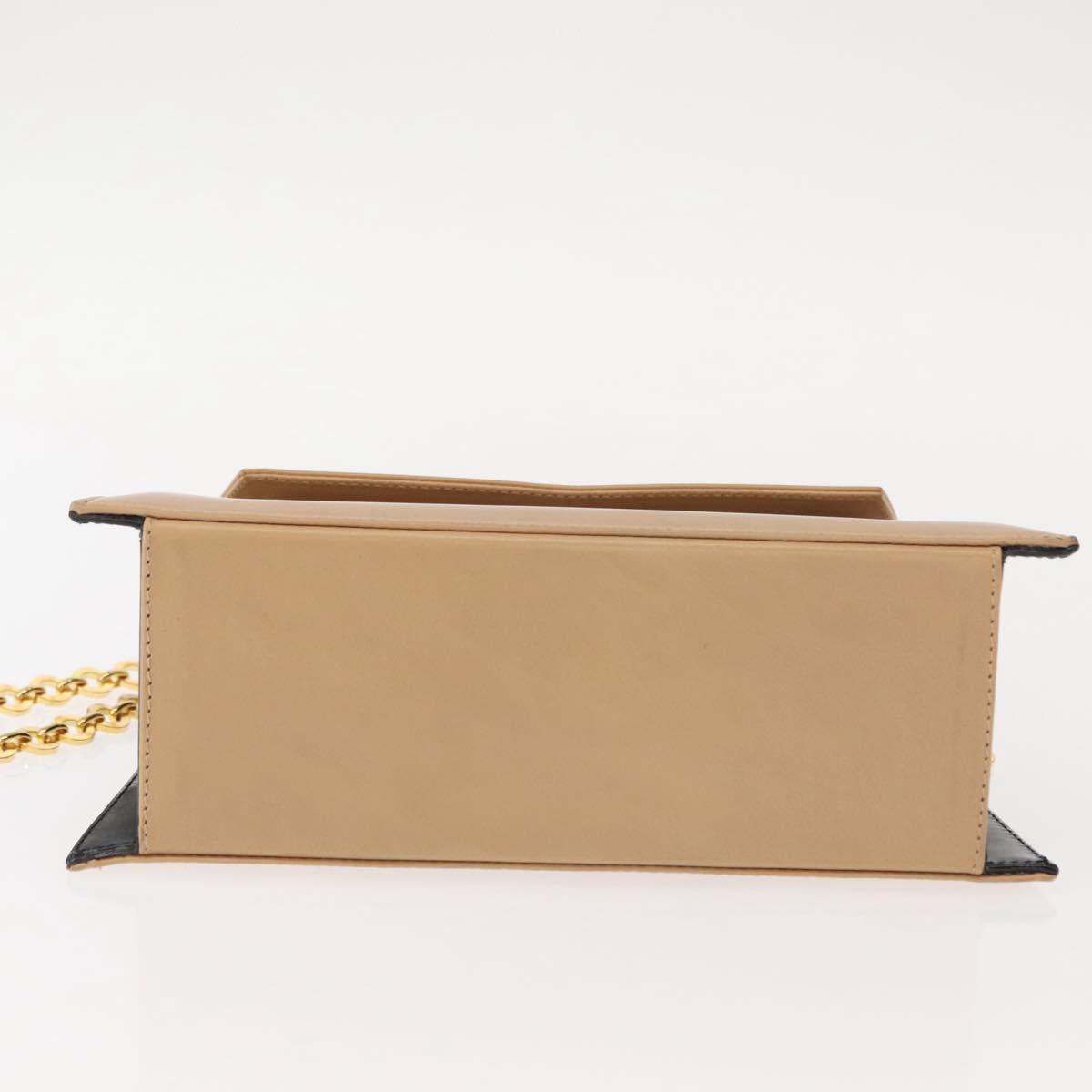 Salvatore Ferragamo Chain Shoulder Bag Leather Beige Gold Auth BA7325