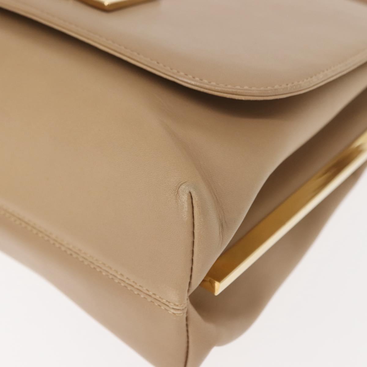 Salvatore Ferragamo Hand Bag Leather Beige Gold Auth BA7326