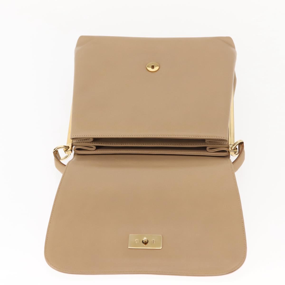 Salvatore Ferragamo Hand Bag Leather Beige Gold Auth BA7326