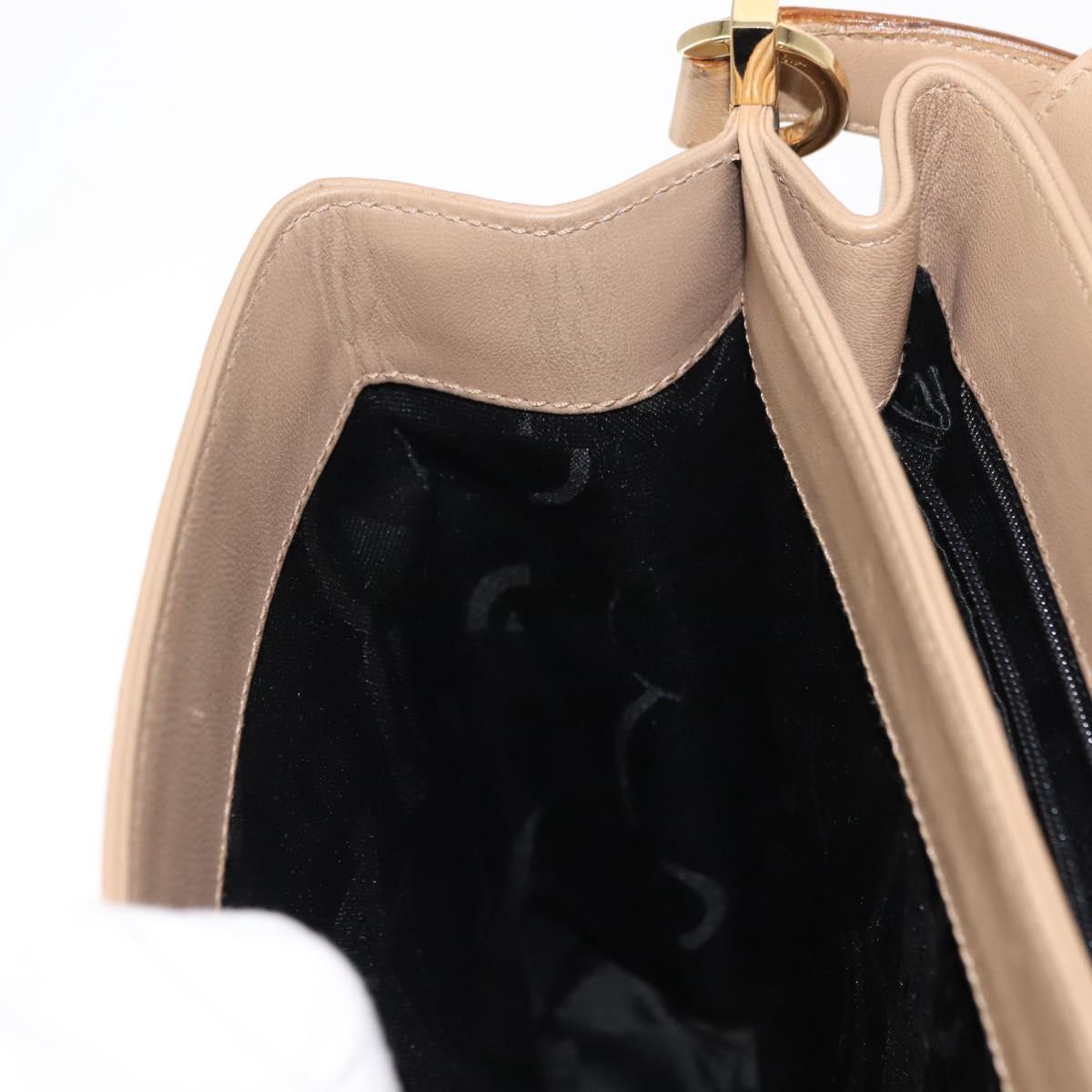 Salvatore Ferragamo Hand Bag Leather Beige Gold Auth BA7326