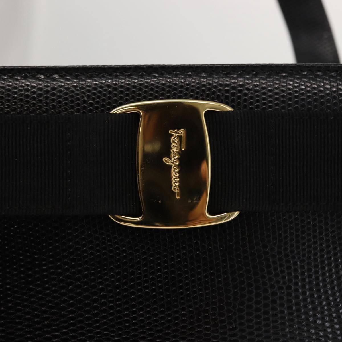 Salvatore Ferragamo Vala Embossing Tote Bag Leather Black Gold Auth BA7328