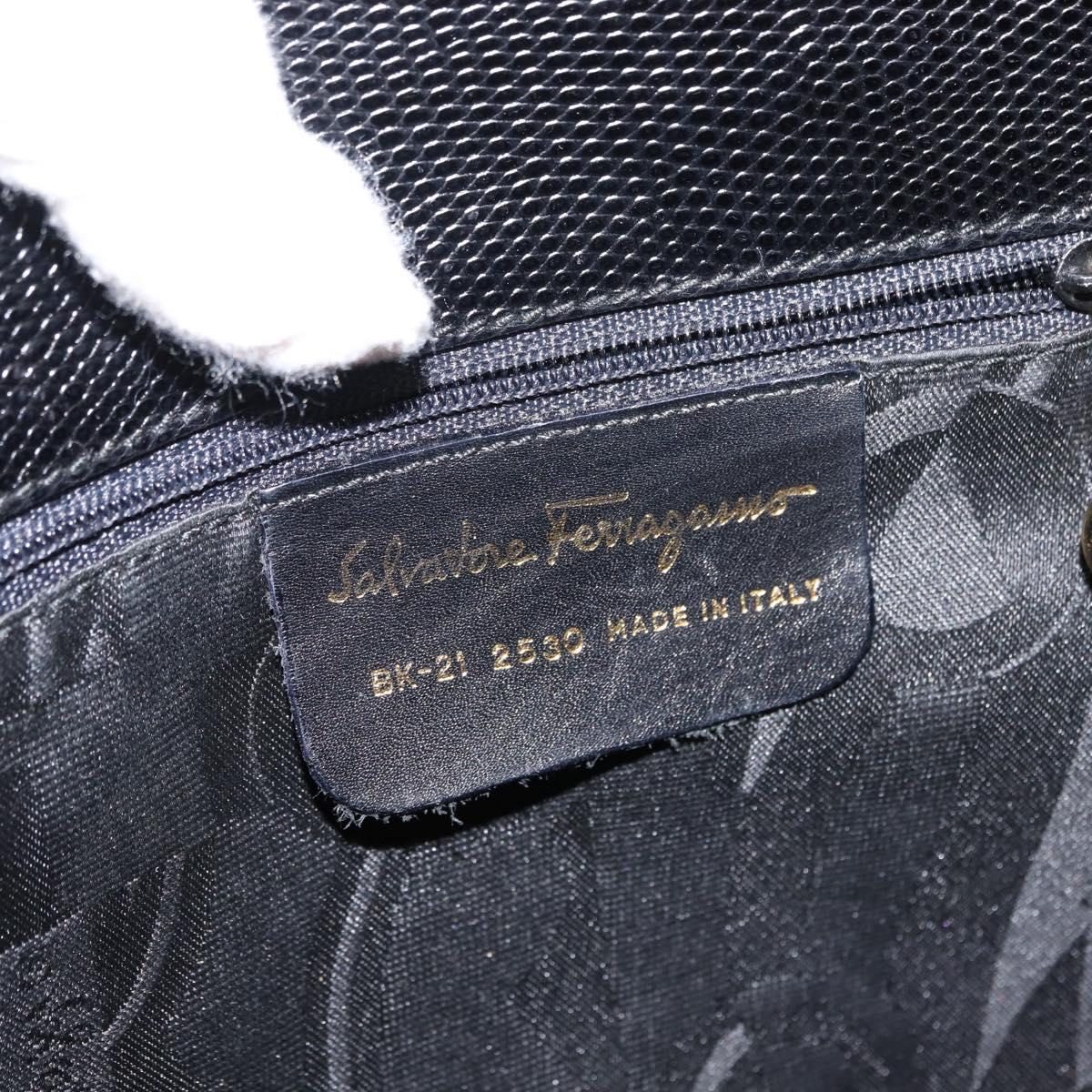 Salvatore Ferragamo Vala Embossing Tote Bag Leather Black Gold Auth BA7328