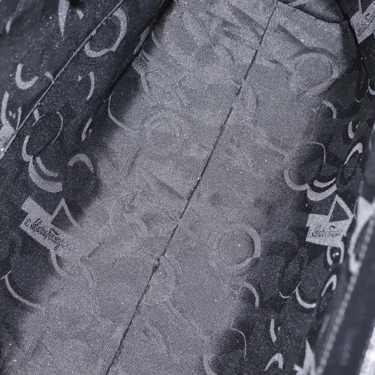 Salvatore Ferragamo Vala Embossing Tote Bag Leather Black Gold Auth BA7328