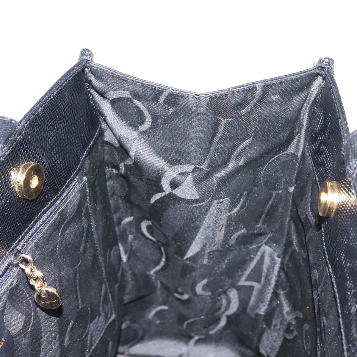 Salvatore Ferragamo Vala Embossing Tote Bag Leather Black Gold Auth BA7328