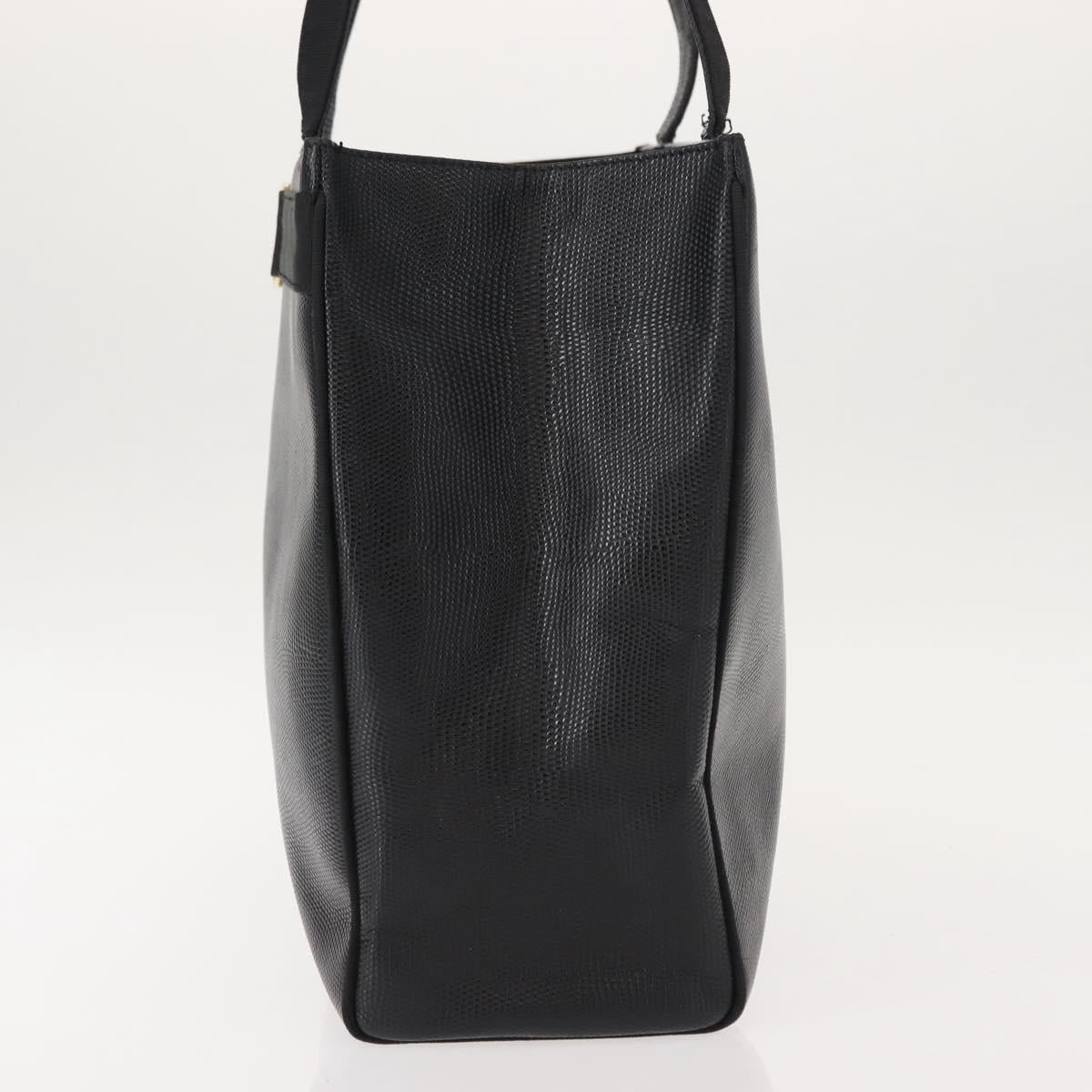 Salvatore Ferragamo Vala Embossing Tote Bag Leather Black Gold Auth BA7328