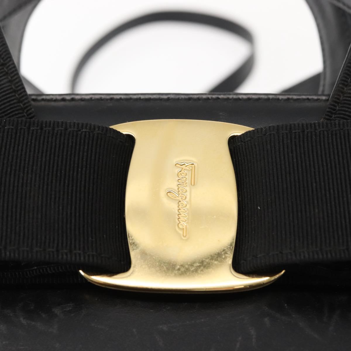 Salvatore Ferragamo Vala Hand Bag Leather 2way Black Gold Auth BA7329
