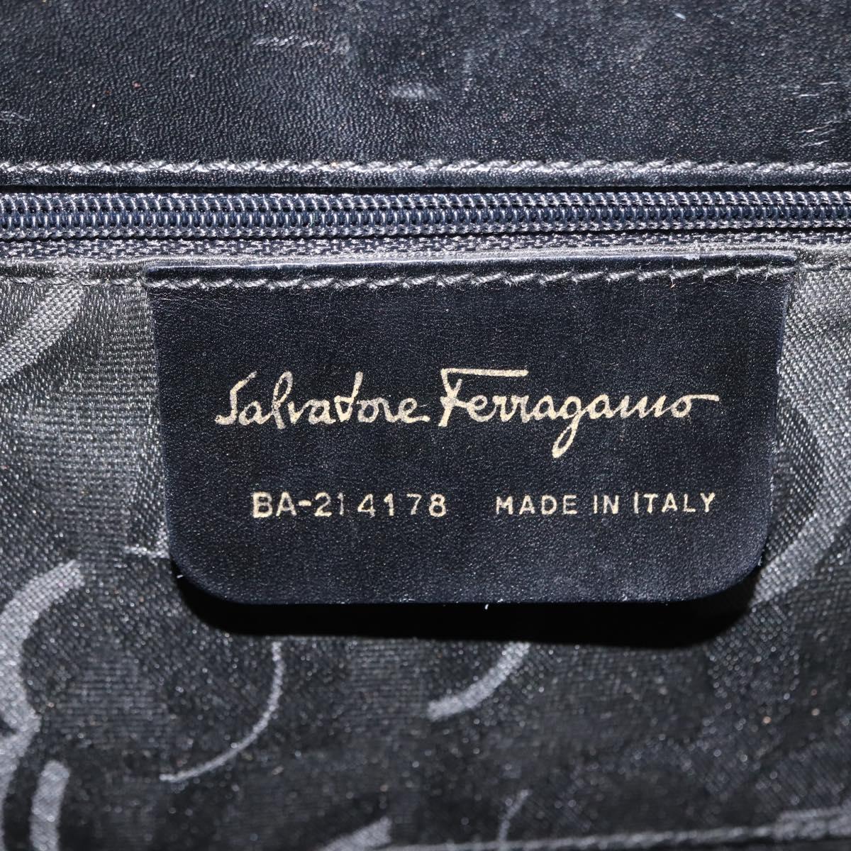 Salvatore Ferragamo Vala Hand Bag Leather 2way Black Gold Auth BA7329