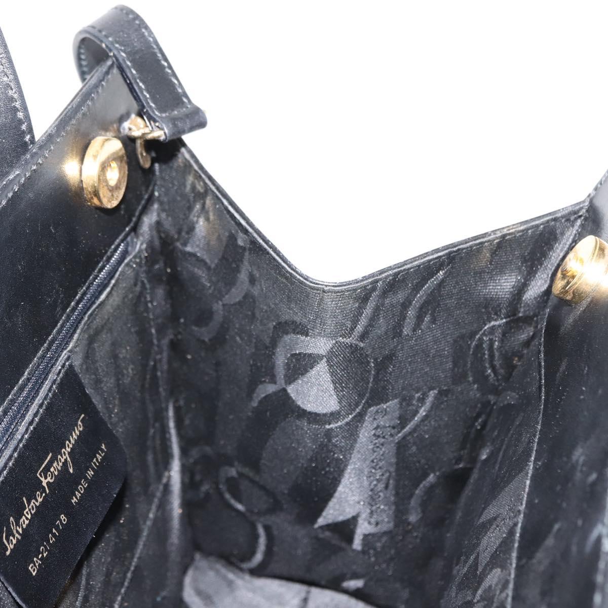 Salvatore Ferragamo Vala Hand Bag Leather 2way Black Gold Auth BA7329