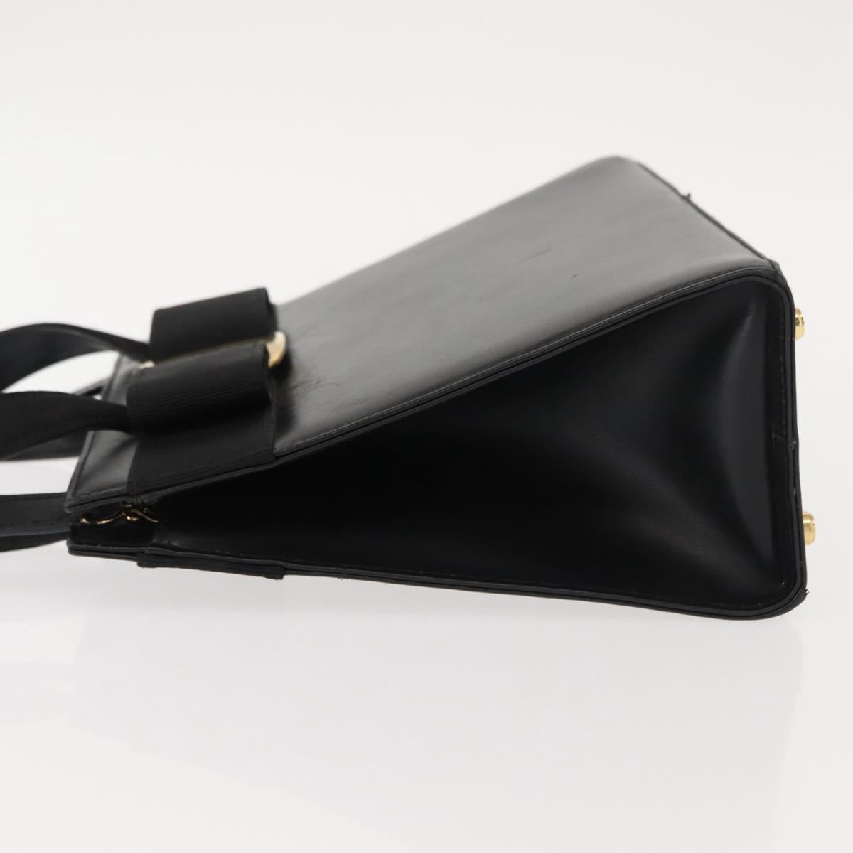 Salvatore Ferragamo Vala Hand Bag Leather 2way Black Gold Auth BA7329