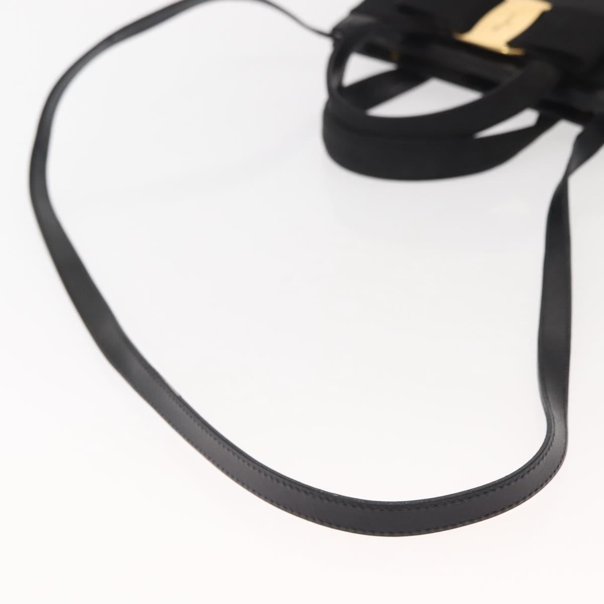 Salvatore Ferragamo Vala Hand Bag Leather 2way Black Gold Auth BA7329