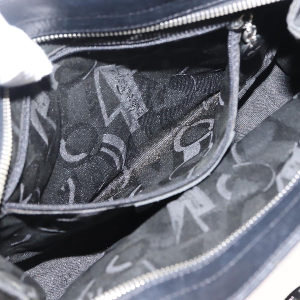 Salvatore Ferragamo Vala Hand Bag Canvas Black Silver Auth BA7330