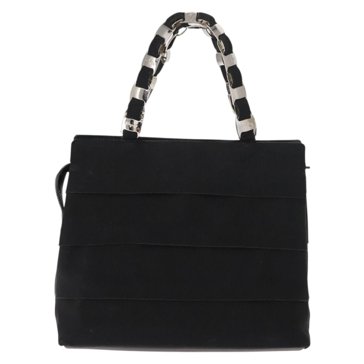 Salvatore Ferragamo Vala Hand Bag Canvas Black Silver Auth BA7330