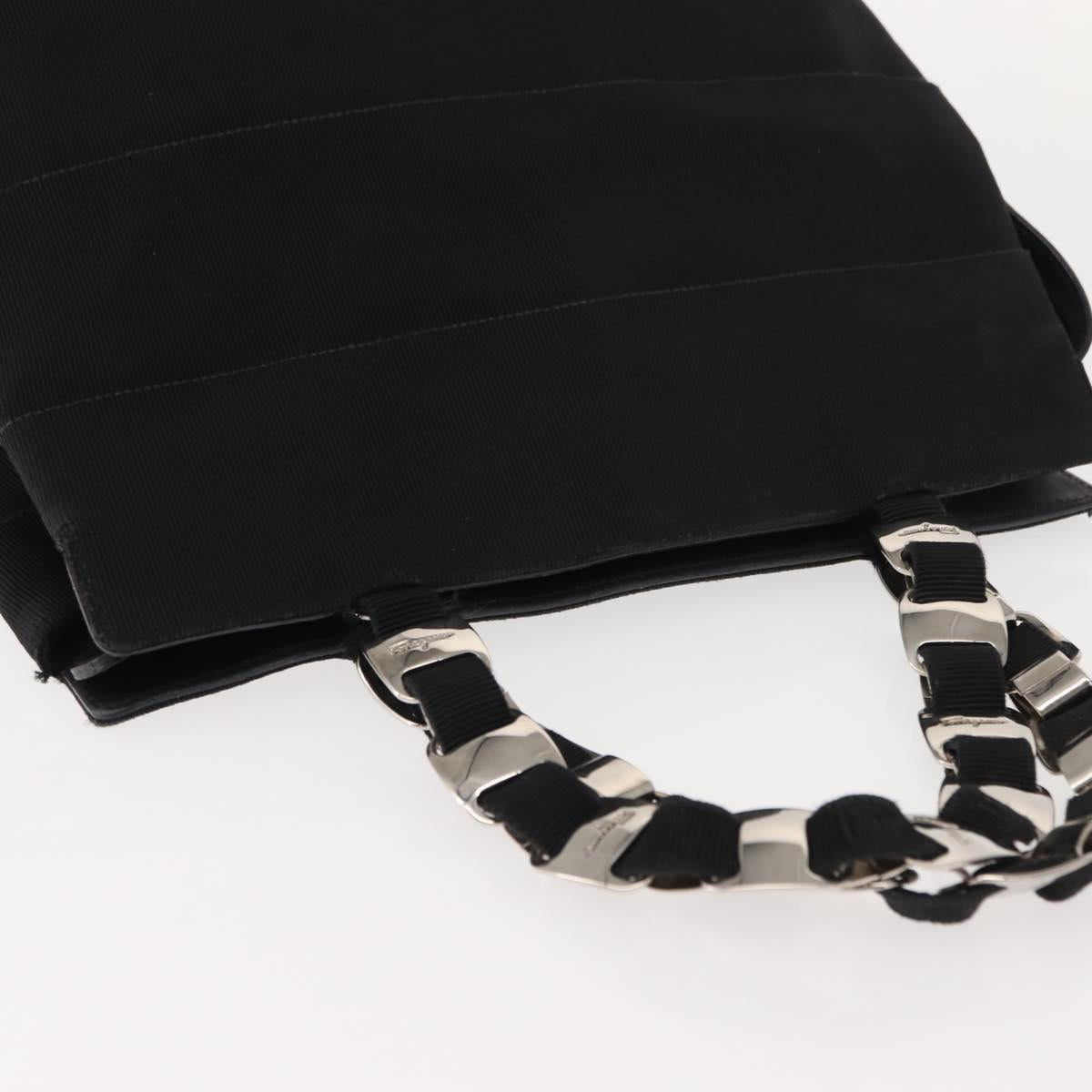 Salvatore Ferragamo Vala Hand Bag Canvas Black Silver Auth BA7330