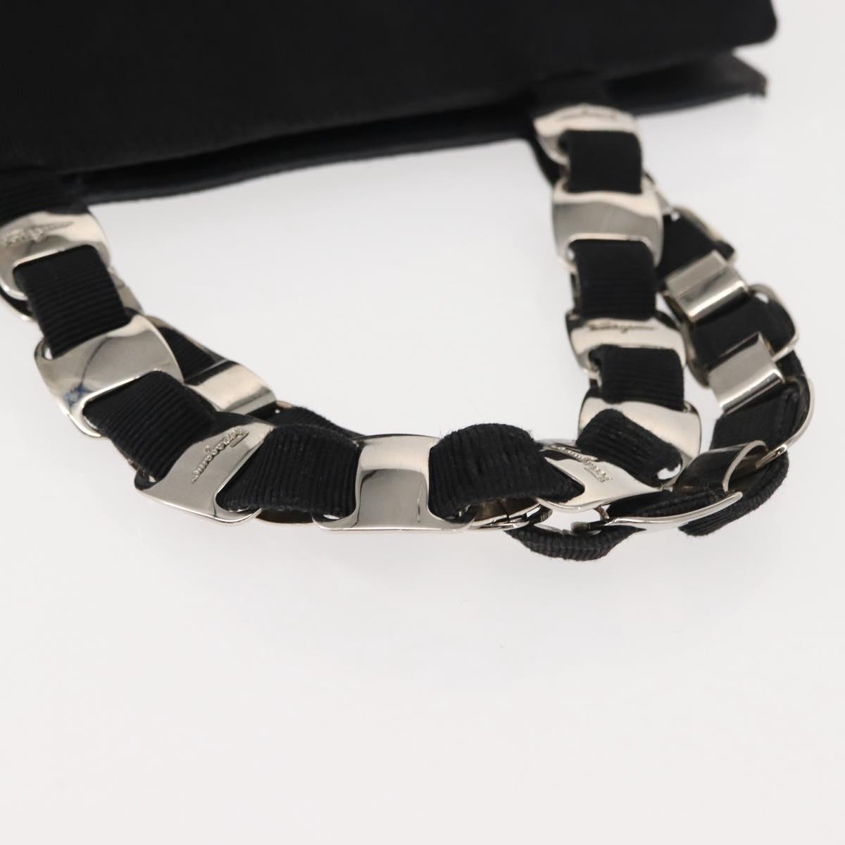 Salvatore Ferragamo Vala Hand Bag Canvas Black Silver Auth BA7330