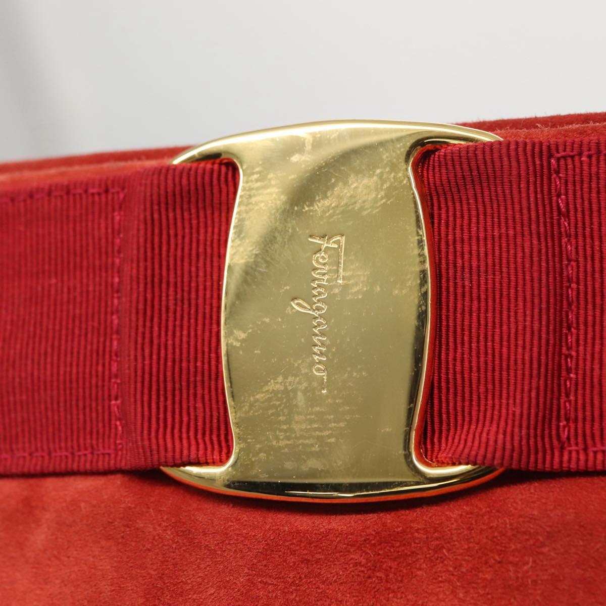 Salvatore Ferragamo Vala Shoulder Bag Suede Red Gold Auth BA7331