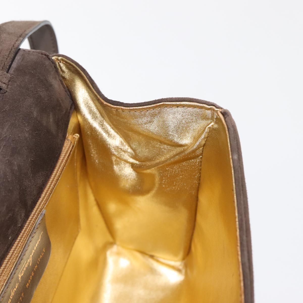 Salvatore Ferragamo Chain Hand Bag Suede Brown Gold Auth BA7332