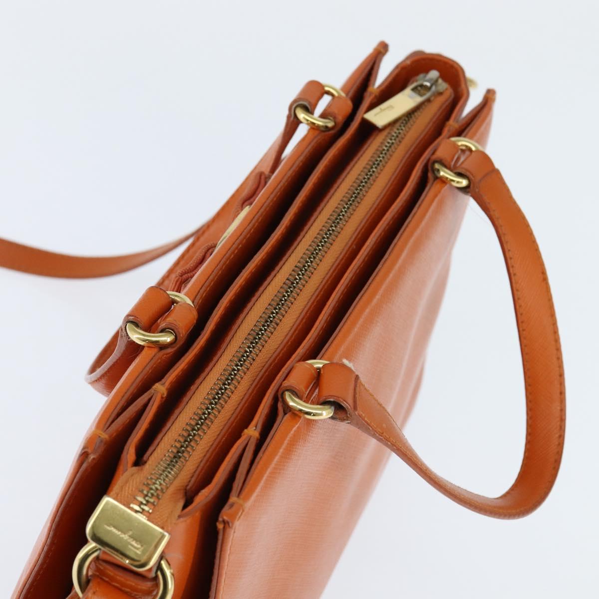 Salvatore Ferragamo Vala Tote Bag Leather 2way Orange Gold Auth BA7333