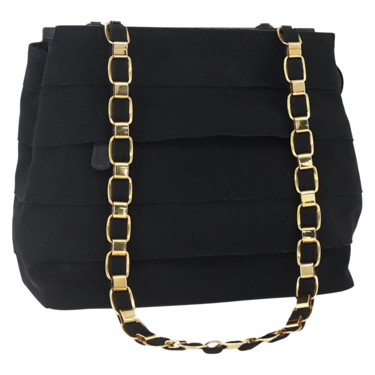 Salvatore Ferragamo Chain Vala Tote Bag Canvas Navy Gold Auth BA7334