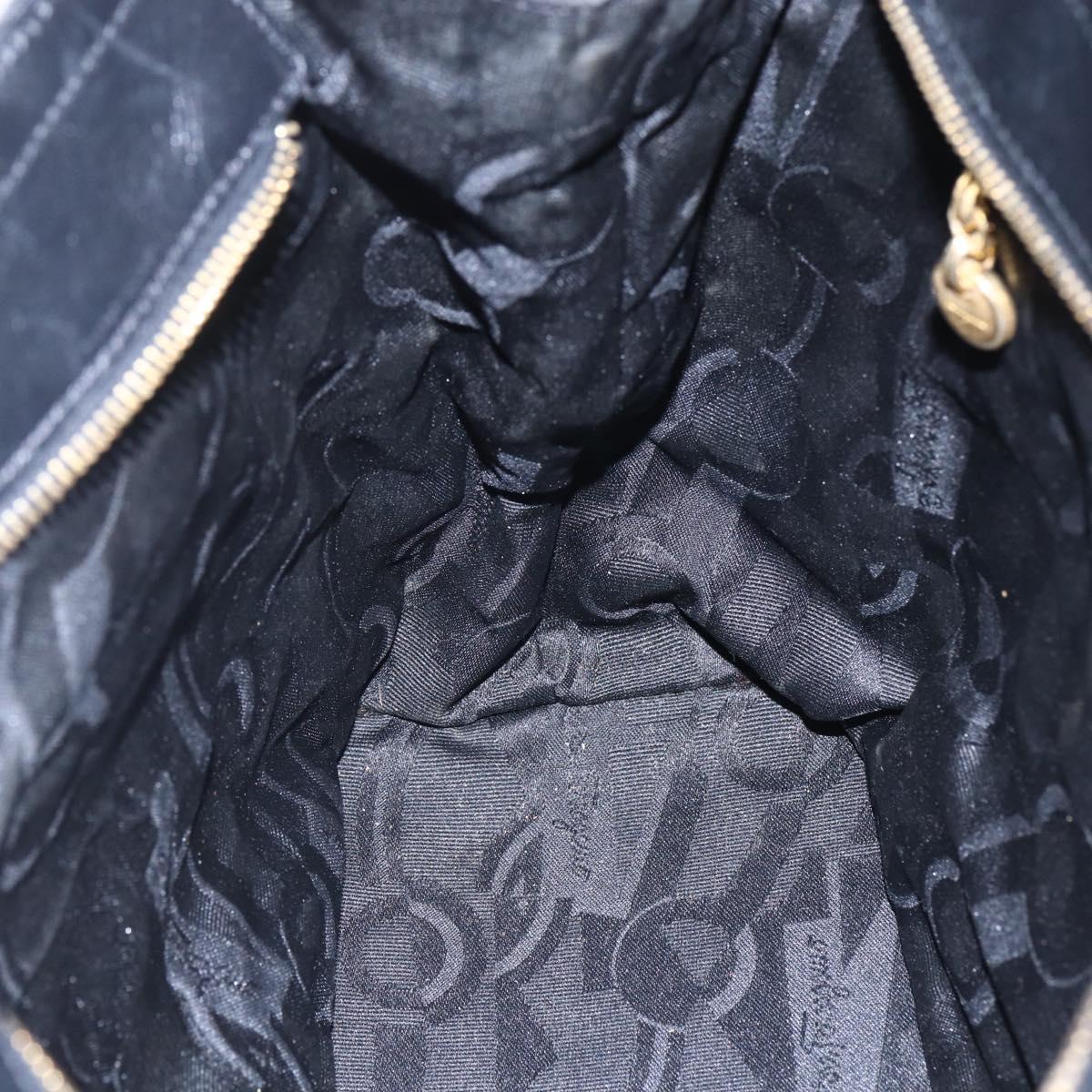 Salvatore Ferragamo Chain Vala Tote Bag Canvas Navy Gold Auth BA7334