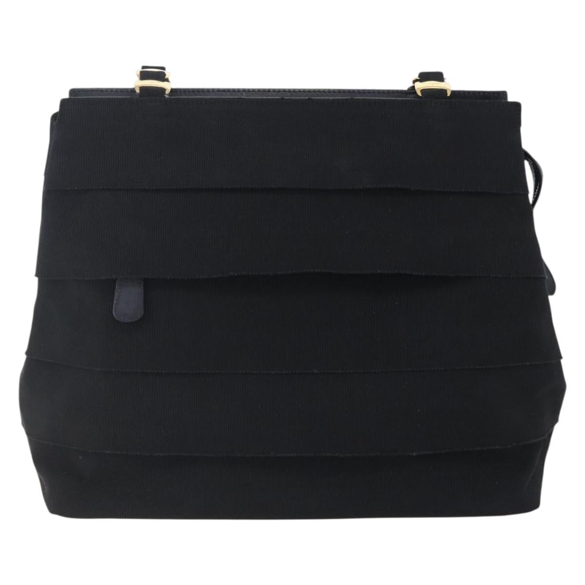 Salvatore Ferragamo Chain Vala Tote Bag Canvas Navy Gold Auth BA7334