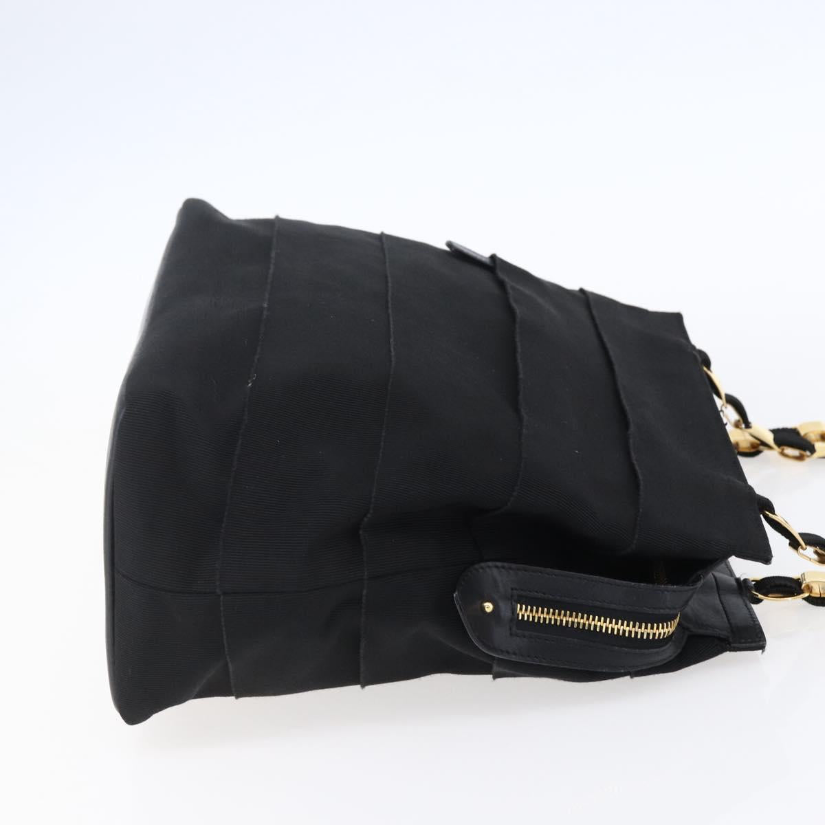 Salvatore Ferragamo Chain Vala Tote Bag Canvas Navy Gold Auth BA7334