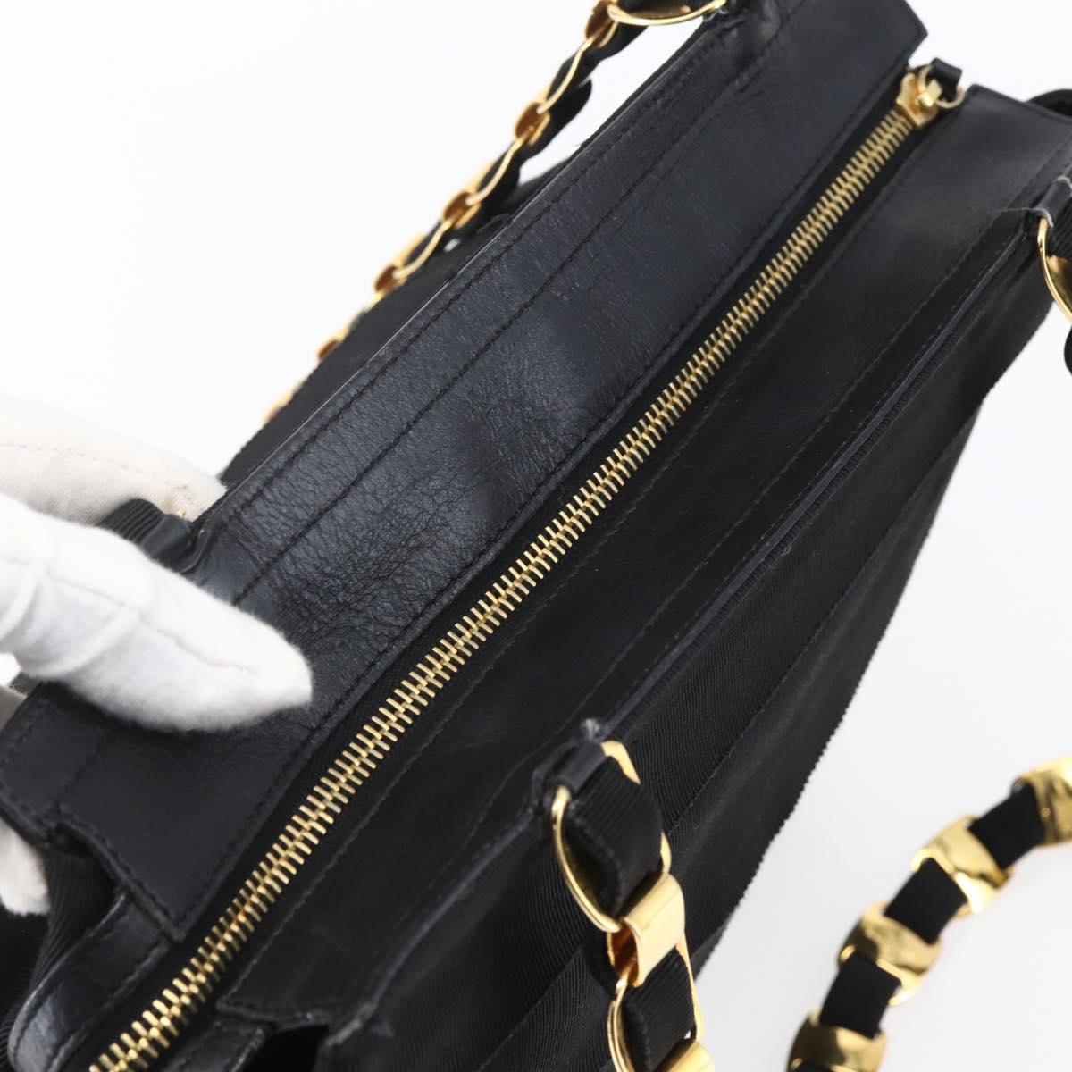 Salvatore Ferragamo Chain Vala Tote Bag Canvas Navy Gold Auth BA7334