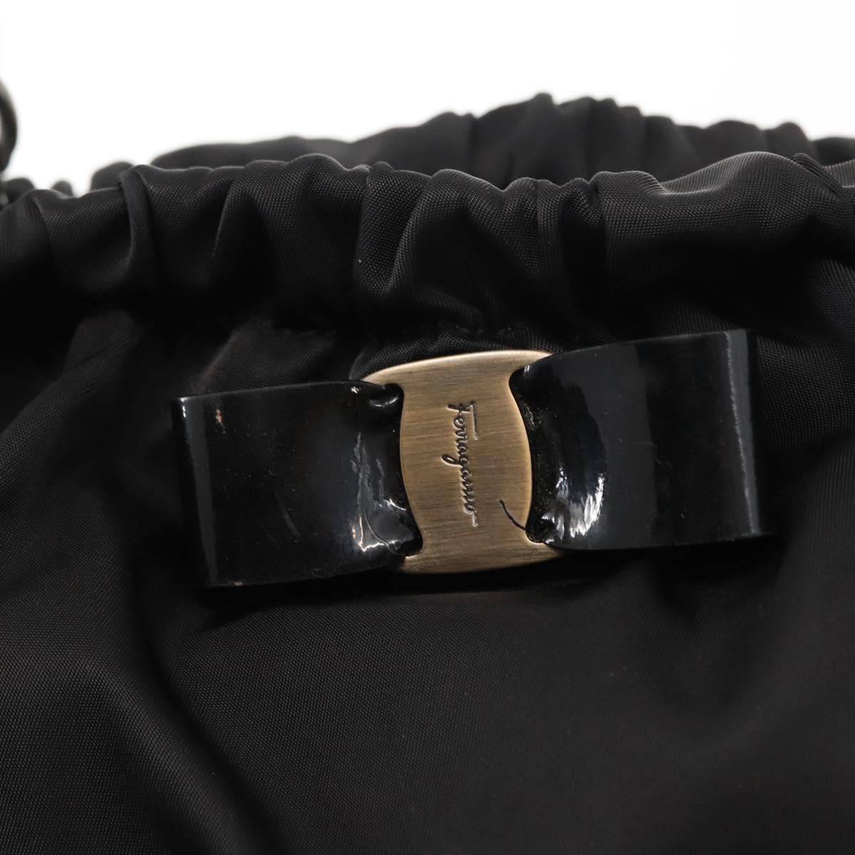 Salvatore Ferragamo Vala Tote Bag Nylon Enamel Black Silver Auth BA7337