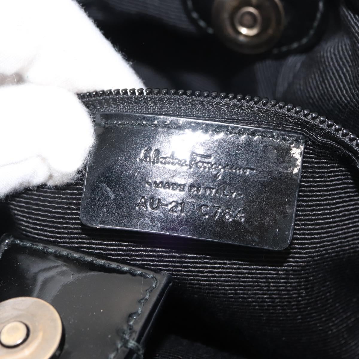 Salvatore Ferragamo Vala Tote Bag Nylon Enamel Black Silver Auth BA7337