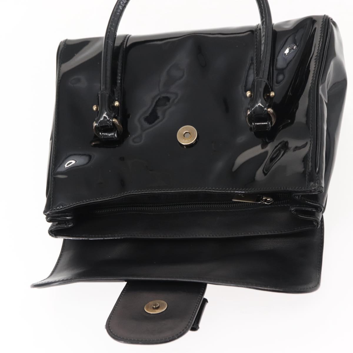 Salvatore Ferragamo Vala Hand Bag Enamel Black Gold Auth BA7339