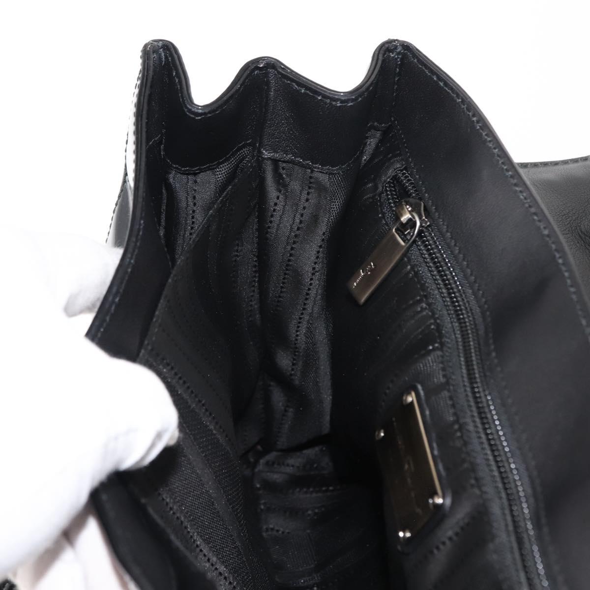 Salvatore Ferragamo Vala Hand Bag Enamel Black Gold Auth BA7339