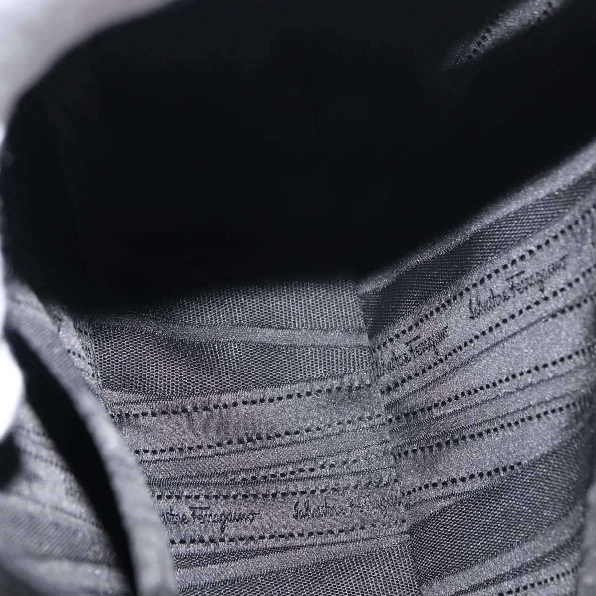 Salvatore Ferragamo Vala Hand Bag Enamel Black Gold Auth BA7339