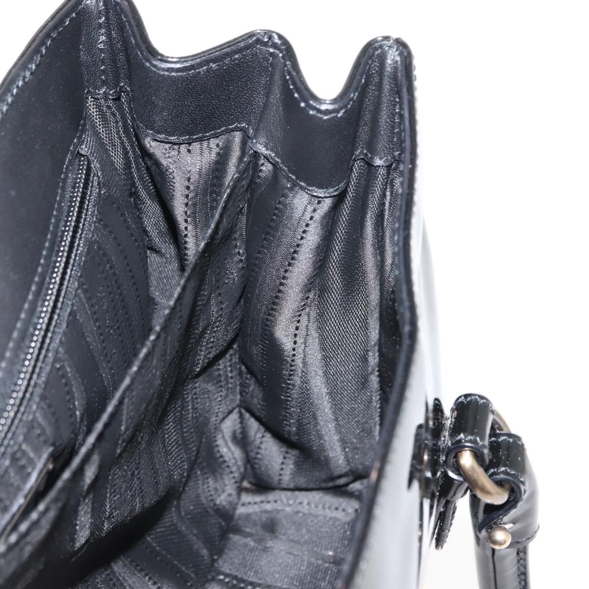 Salvatore Ferragamo Vala Hand Bag Enamel Black Gold Auth BA7339