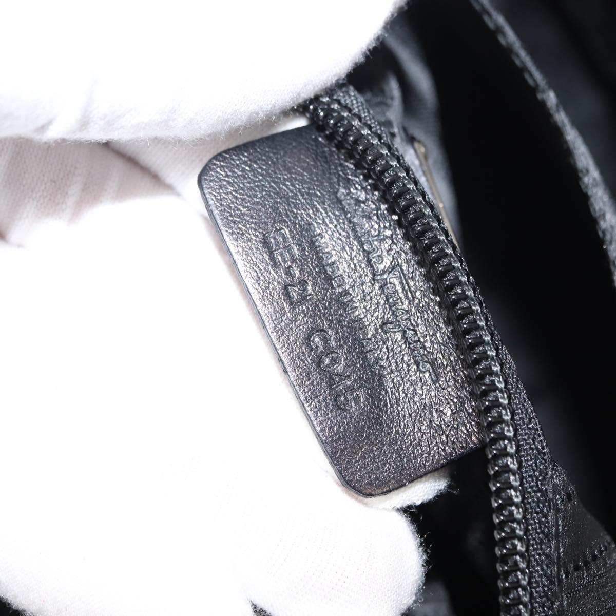 Salvatore Ferragamo Vala Hand Bag Enamel Black Gold Auth BA7339