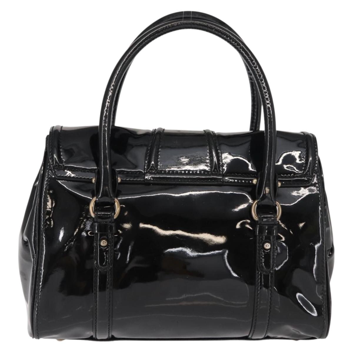 Salvatore Ferragamo Vala Hand Bag Enamel Black Gold Auth BA7339