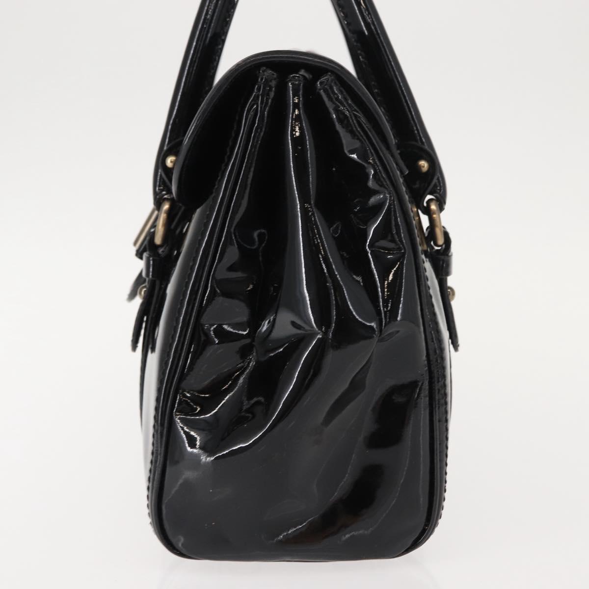 Salvatore Ferragamo Vala Hand Bag Enamel Black Gold Auth BA7339