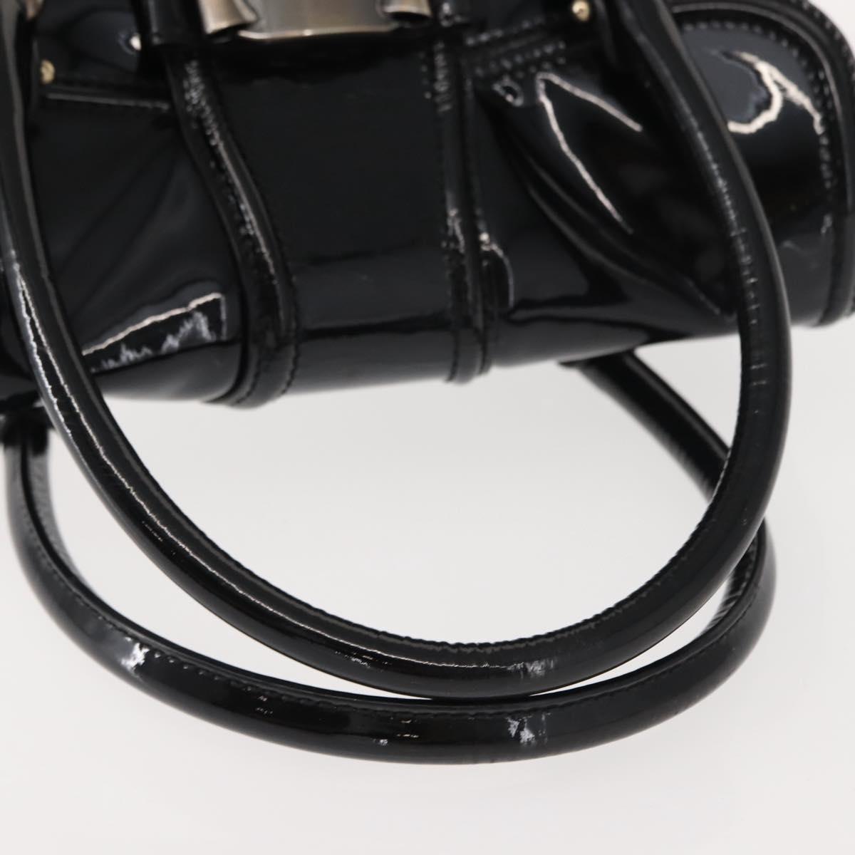 Salvatore Ferragamo Vala Hand Bag Enamel Black Gold Auth BA7339