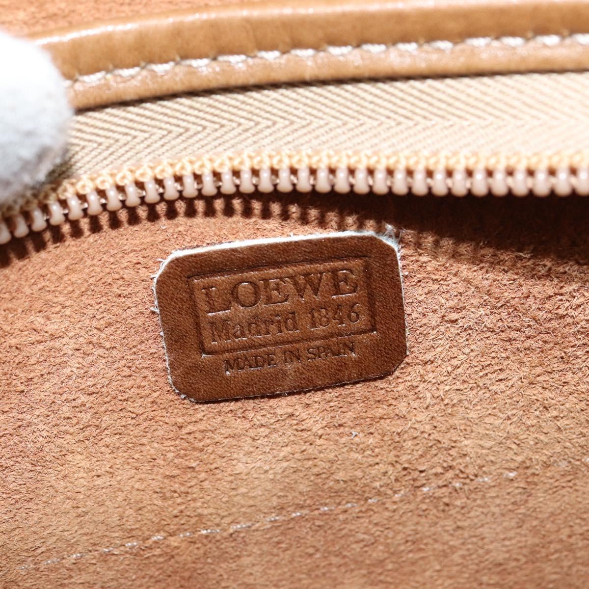 LOEWE Anagram Shoulder Bag Leather Beige Gold Auth BA7341
