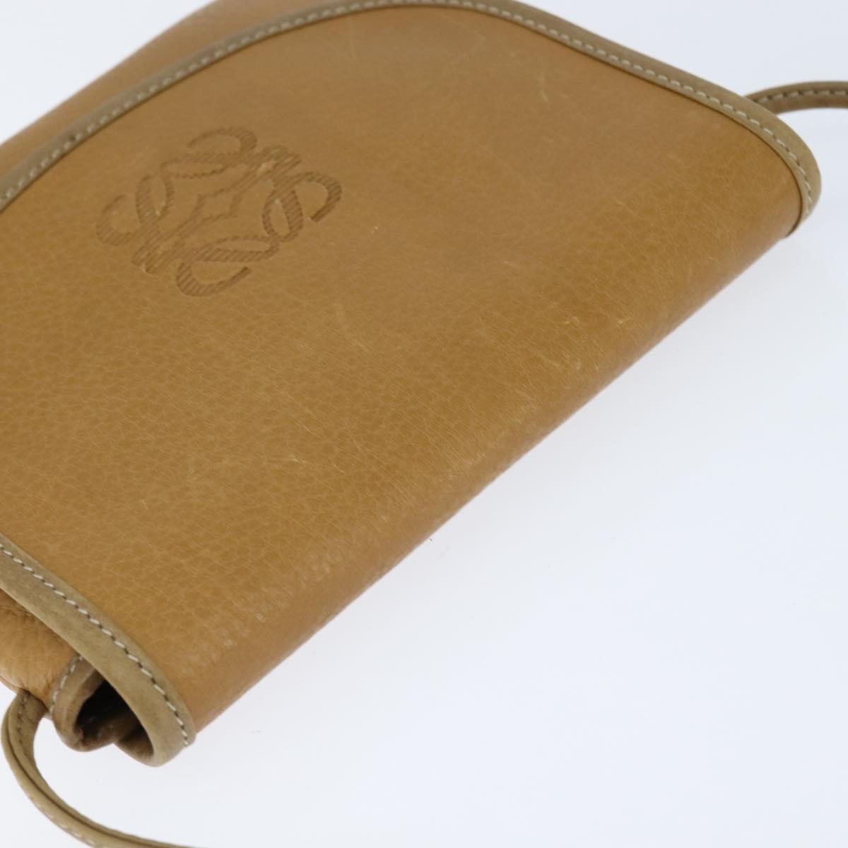 LOEWE Anagram Shoulder Bag Leather Beige Gold Auth BA7341