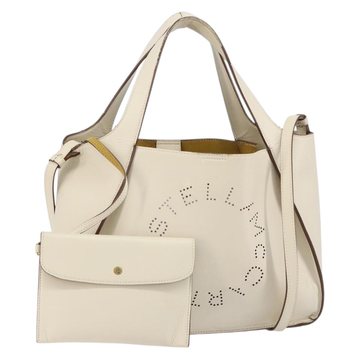 Stella MacCartney Tote Bag Polyester 2way White Gold Auth BA7342