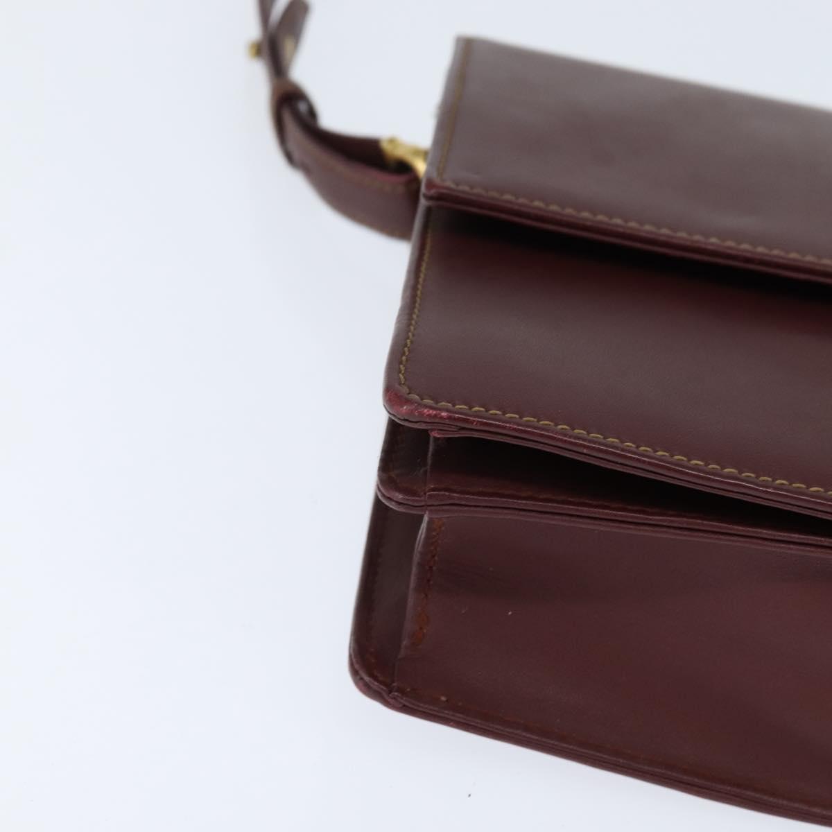 CARTIER Must Line Shoulder Bag Leather Bordeaux Gold Auth BA7352