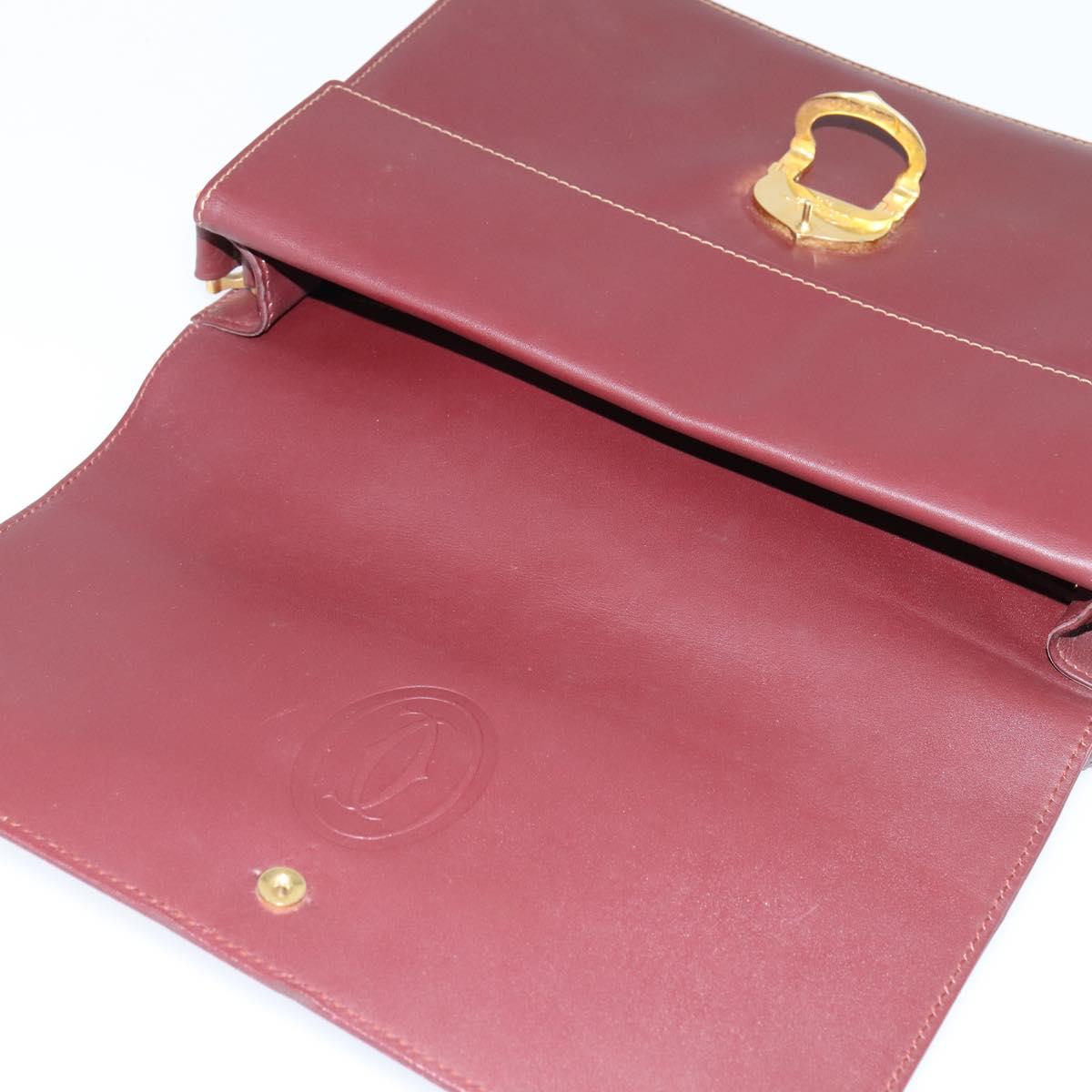 CARTIER Must Line Shoulder Bag Leather Bordeaux Gold Auth BA7352