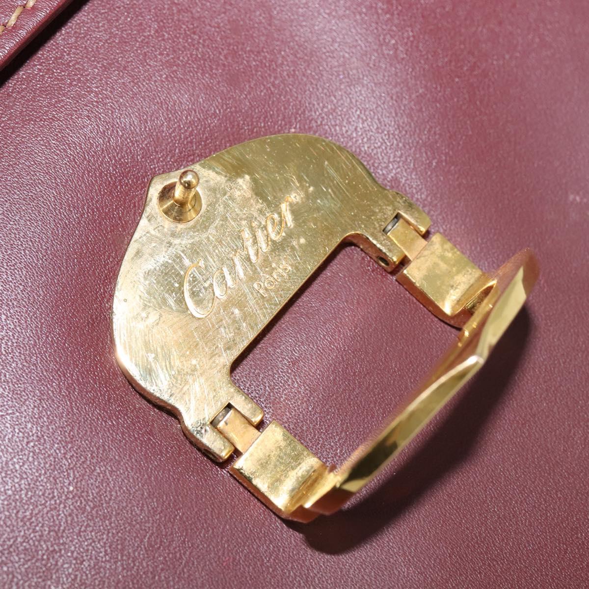 CARTIER Must Line Shoulder Bag Leather Bordeaux Gold Auth BA7352