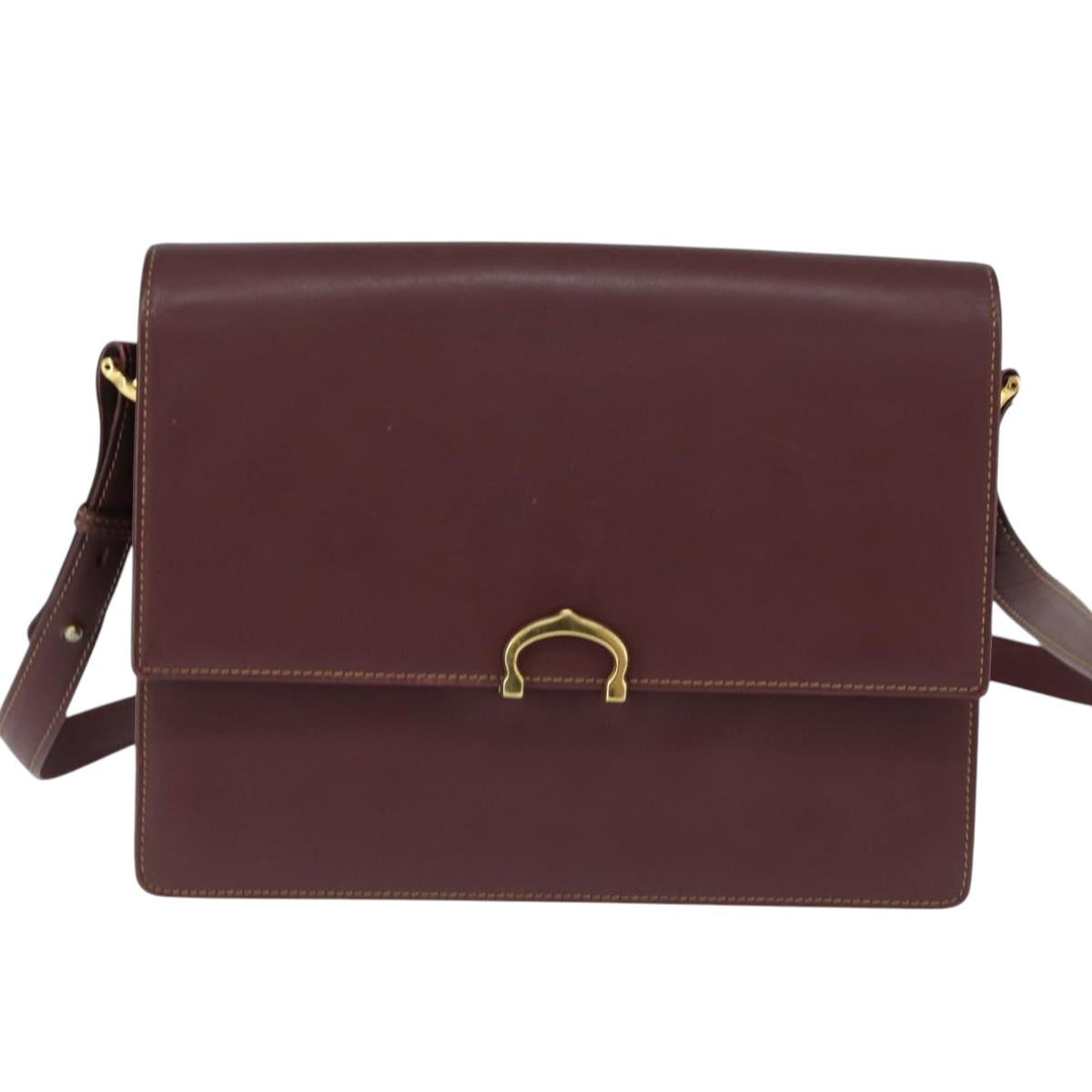 CARTIER Must Line Shoulder Bag Leather Bordeaux Gold Auth BA7352