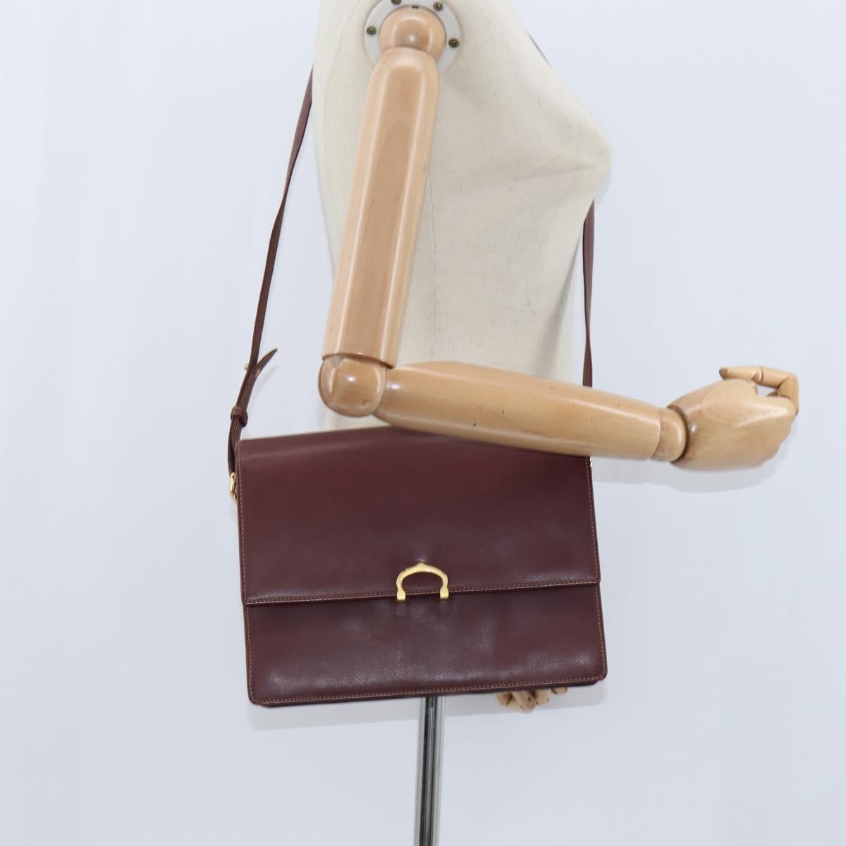 CARTIER Must Line Shoulder Bag Leather Bordeaux Gold Auth BA7352