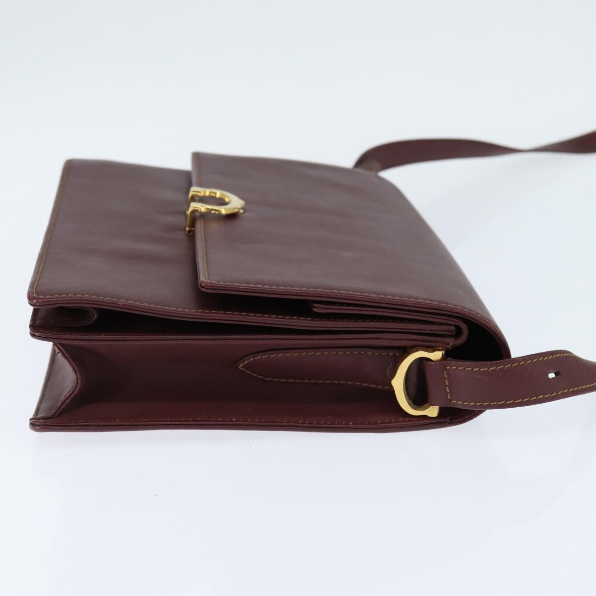 CARTIER Must Line Shoulder Bag Leather Bordeaux Gold Auth BA7352