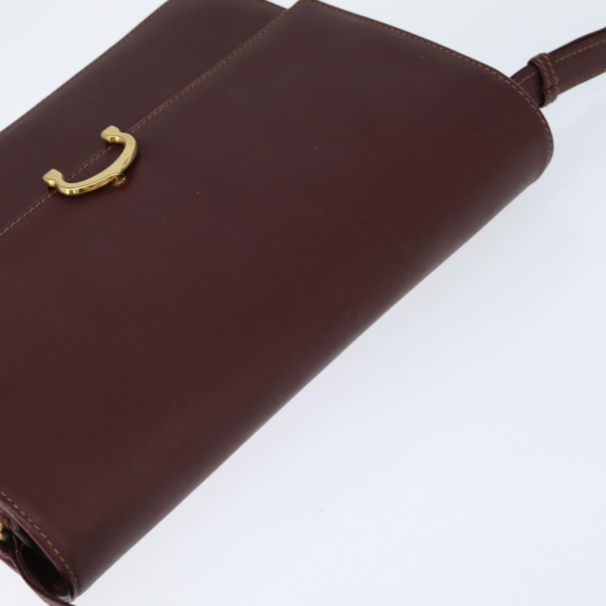 CARTIER Must Line Shoulder Bag Leather Bordeaux Gold Auth BA7352