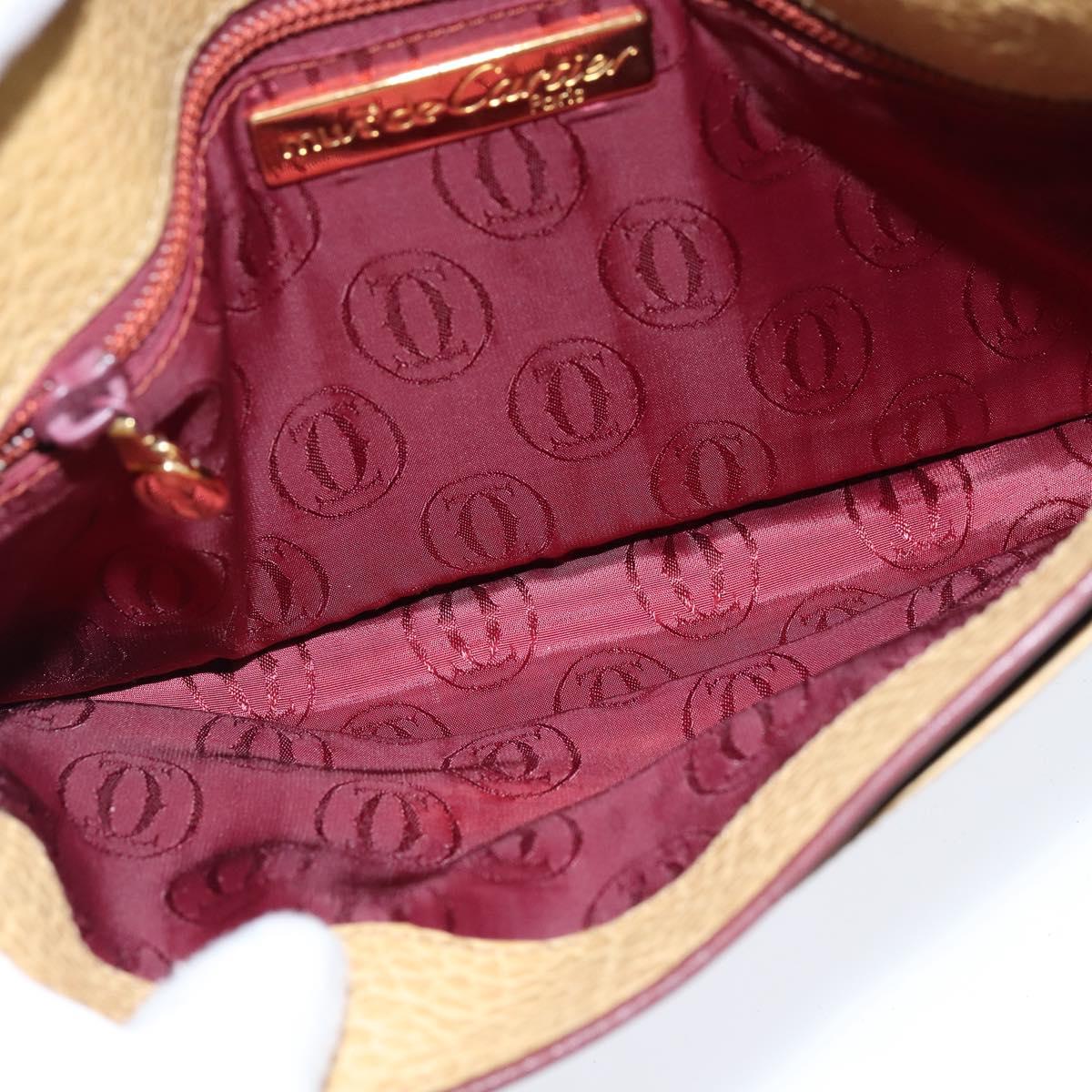 CARTIER Shoulder Bag Leather Beige Gold Auth BA7353