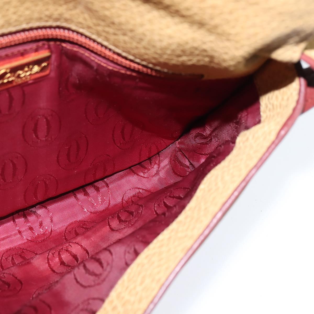 CARTIER Shoulder Bag Leather Beige Gold Auth BA7353