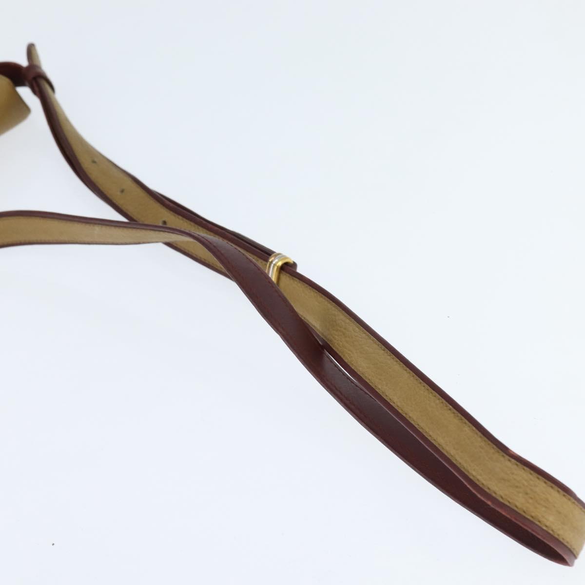 CARTIER Shoulder Bag Leather Beige Gold Auth BA7353